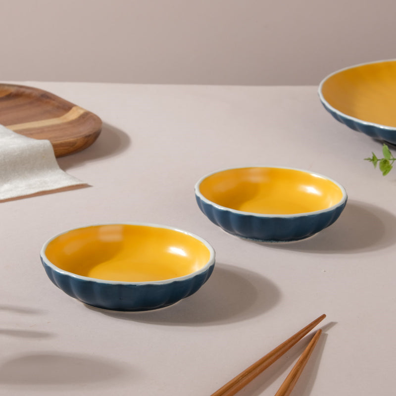 Chrome Ceramic Dessert Plate Blue 4 Inch Set Of 2 - Serving plate, small plate, snacks plates | Plates for dining table & home decor