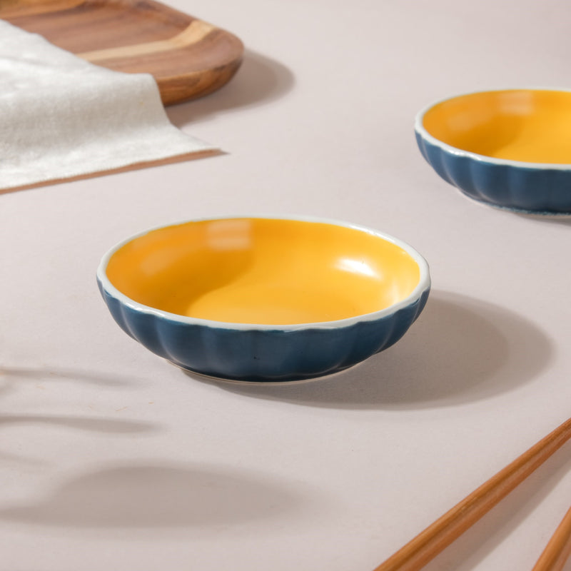 Chrome Ceramic Dessert Plate Blue 4 Inch Set Of 2 - Serving plate, small plate, snacks plates | Plates for dining table & home decor