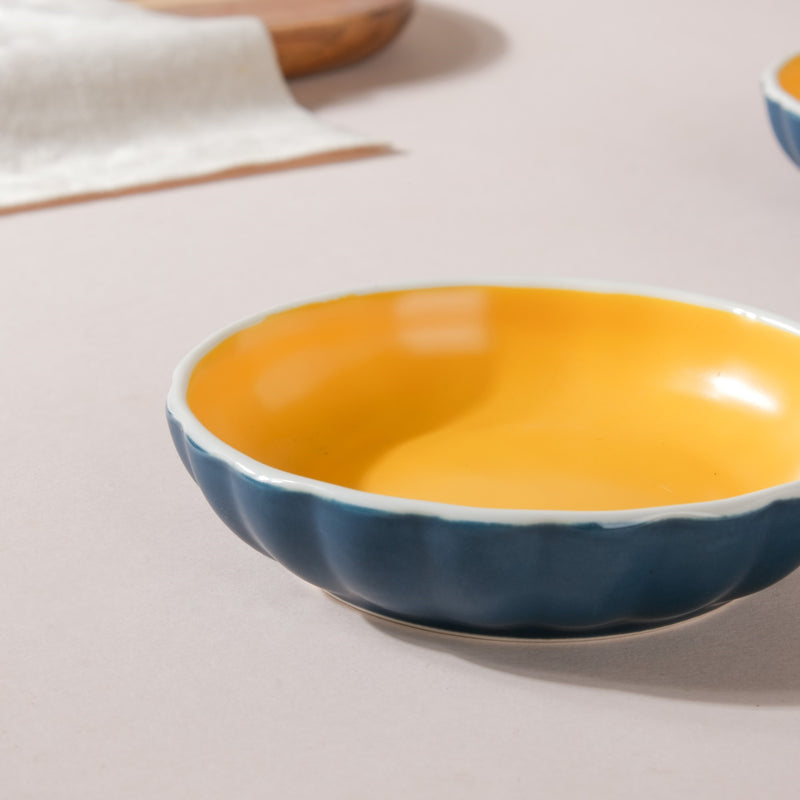 Chrome Ceramic Dessert Plate Blue 4 Inch Set Of 2 - Serving plate, small plate, snacks plates | Plates for dining table & home decor