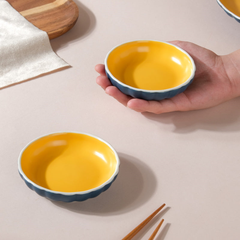 Chrome Ceramic Dessert Plate Blue 4 Inch Set Of 2 - Serving plate, small plate, snacks plates | Plates for dining table & home decor