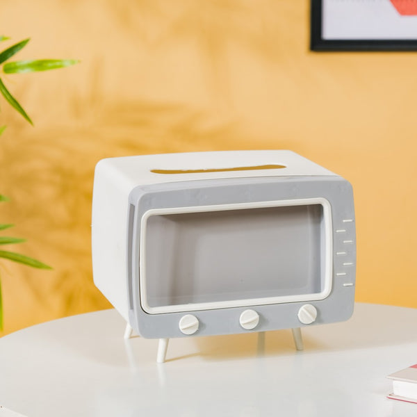 TV Tissue Box With Stand White