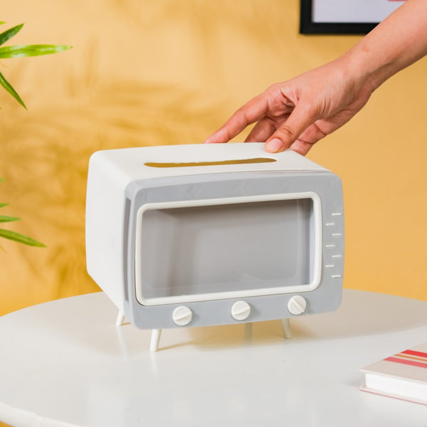 TV Tissue Box With Stand White