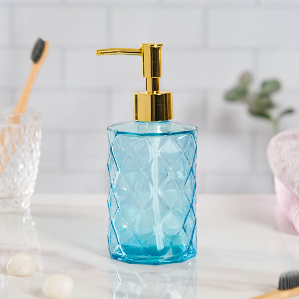 Ocean Blue Textured Glass Dispenser With Nozzle