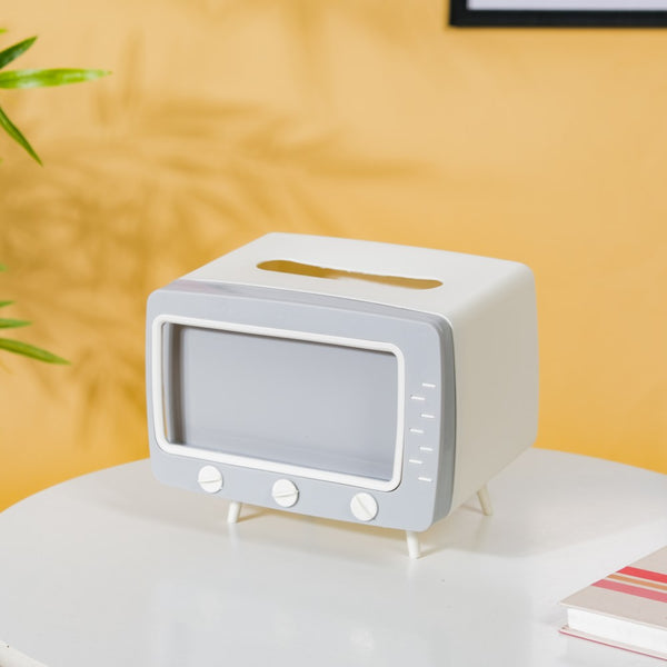 TV Tissue Box With Stand White