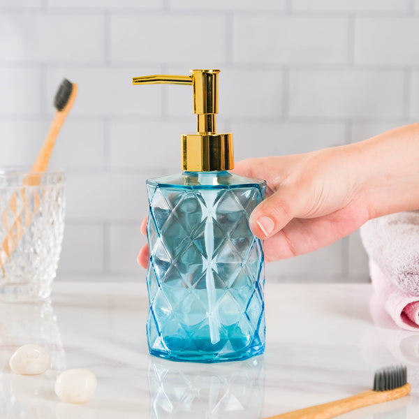 Ocean Blue Textured Glass Dispenser With Nozzle