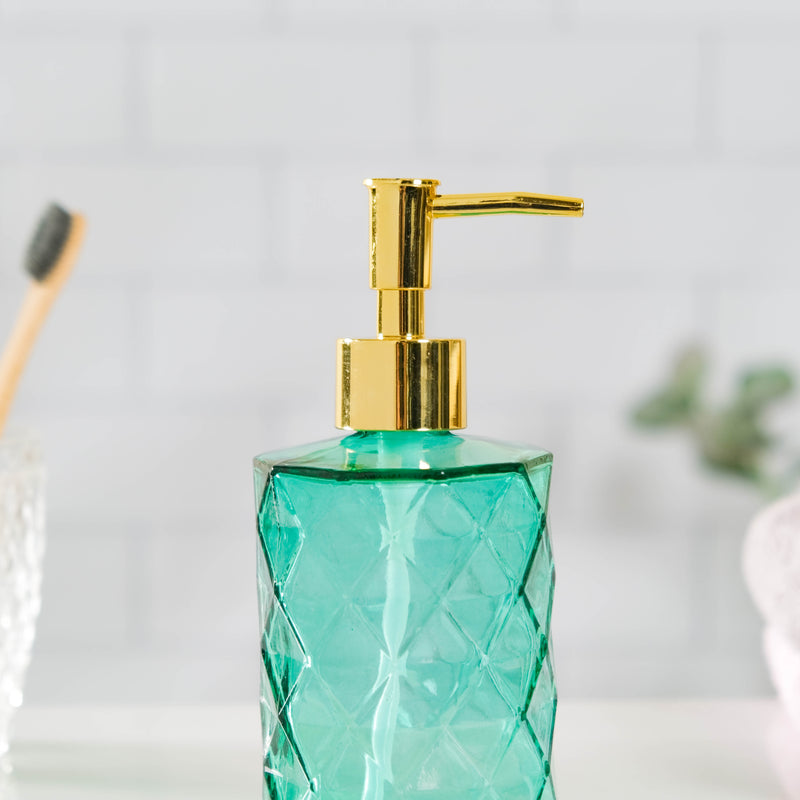 Lea Green Textured Glass Dispenser With Nozzle