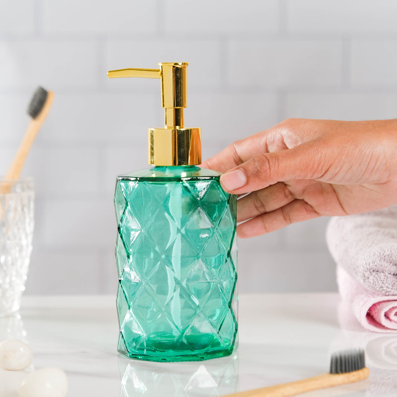 Lea Green Textured Glass Dispenser With Nozzle