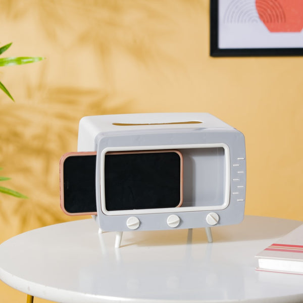 TV Tissue Box With Stand White