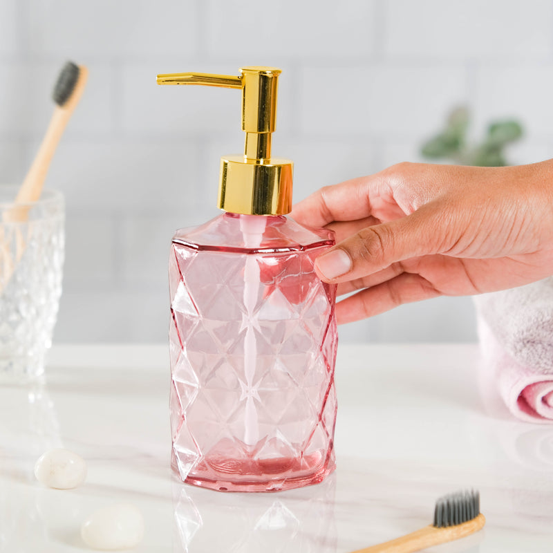 Regal Pink Textured Glass Dispenser With Nozzle