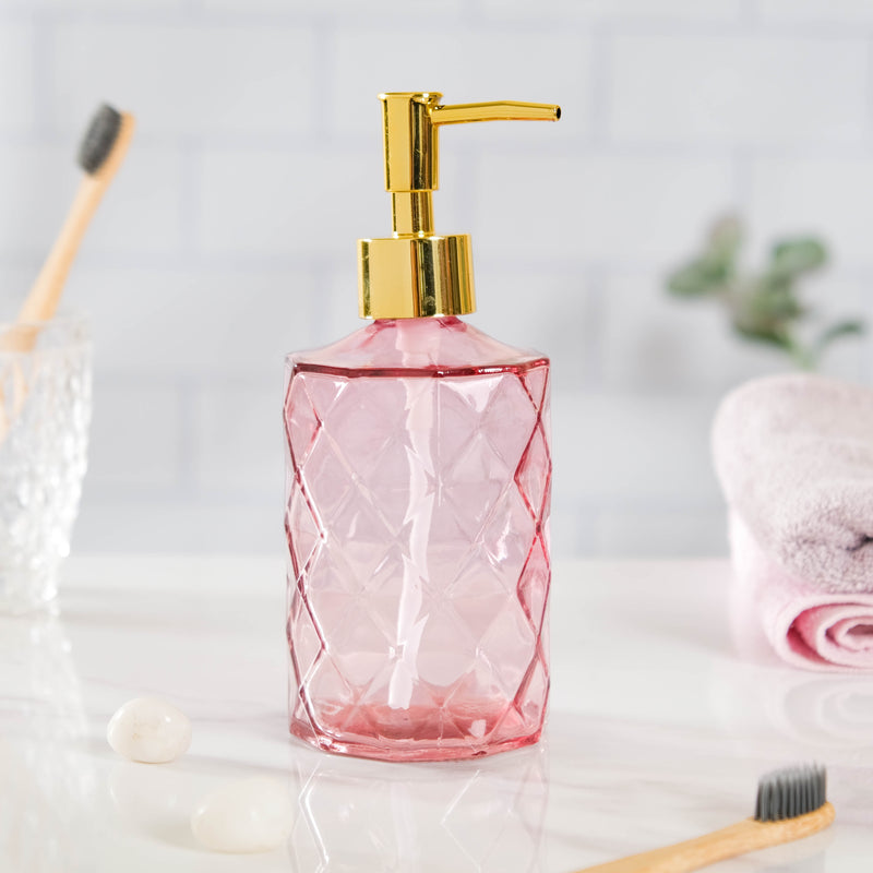 Regal Pink Textured Glass Dispenser With Nozzle