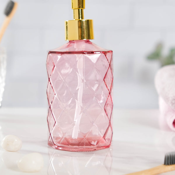 Regal Pink Textured Glass Dispenser With Nozzle