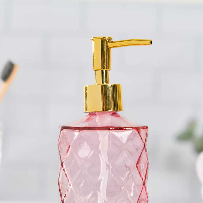 Regal Pink Textured Glass Dispenser With Nozzle