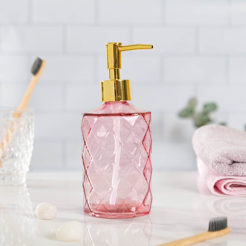 Regal Pink Textured Glass Dispenser With Nozzle