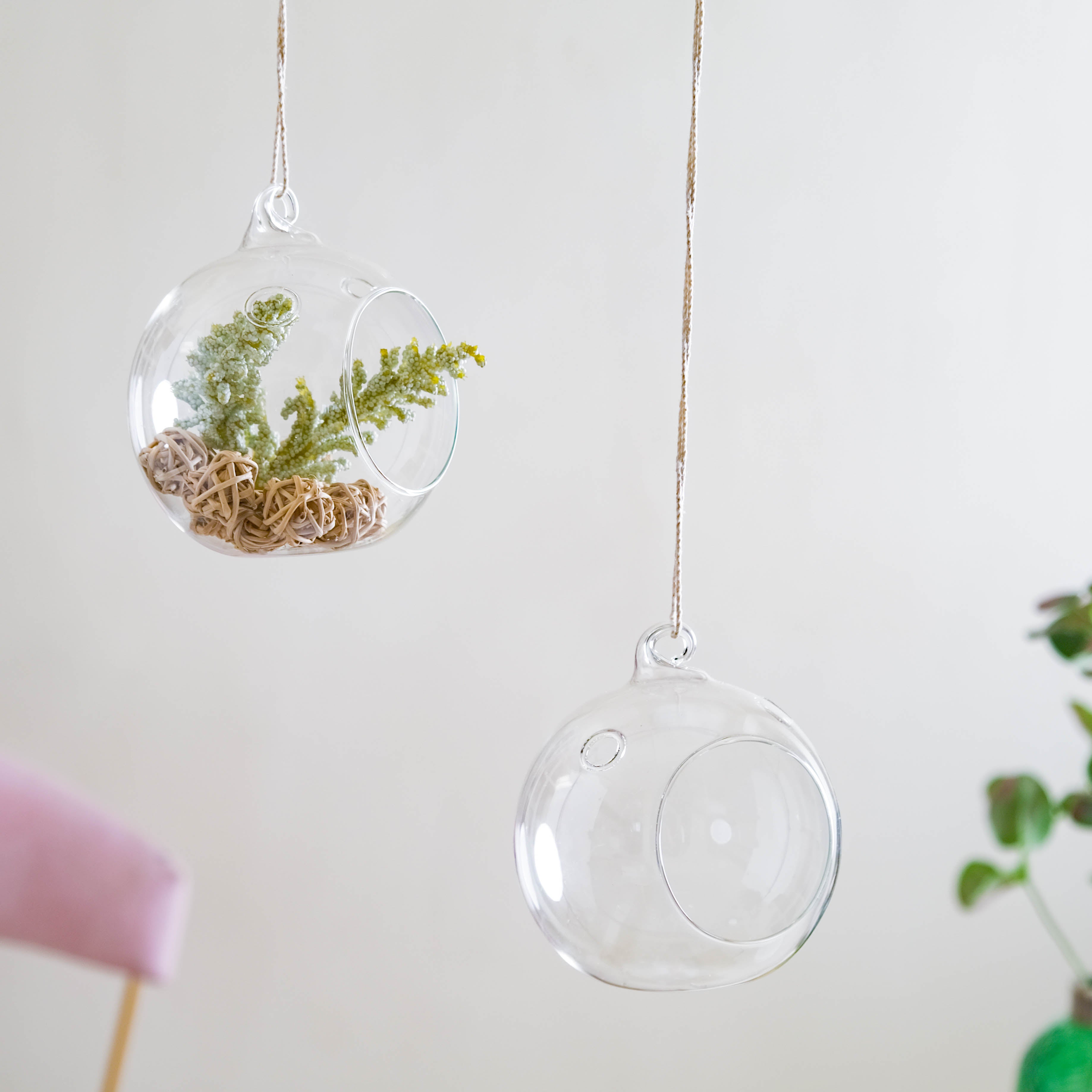 Hanging Round Glass Vase Set of 2