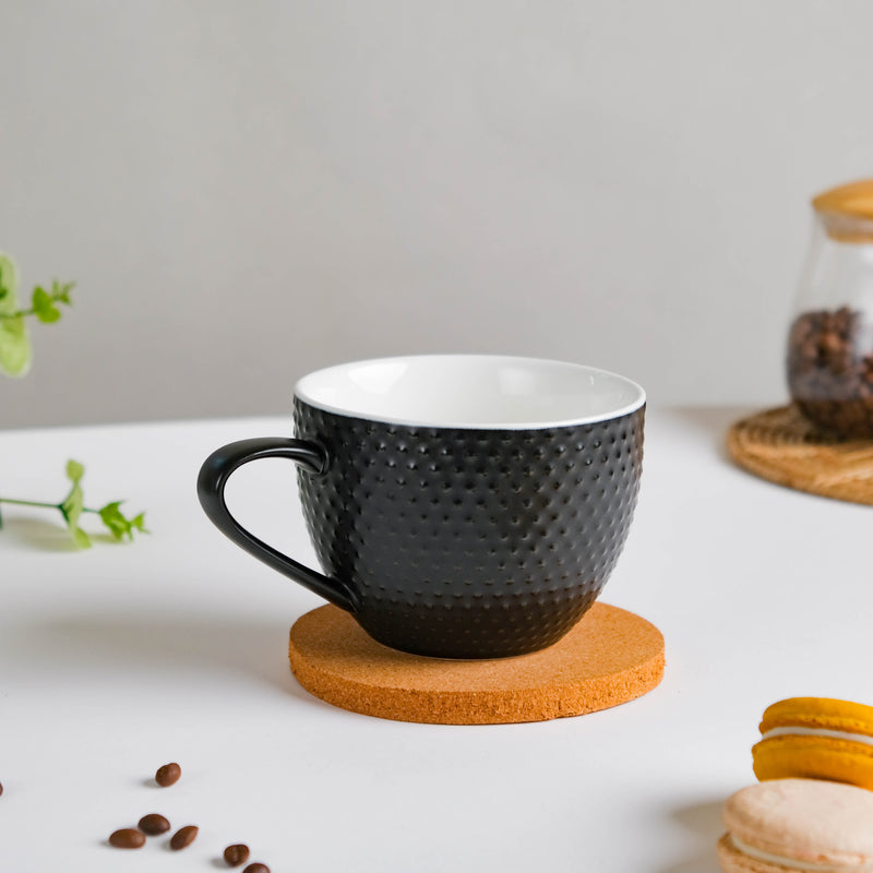 Dotty Modern Black Ceramic Cup With Coaster- Mug for coffee, tea mug, cappuccino mug | Cups and Mugs for Coffee Table & Home Decor