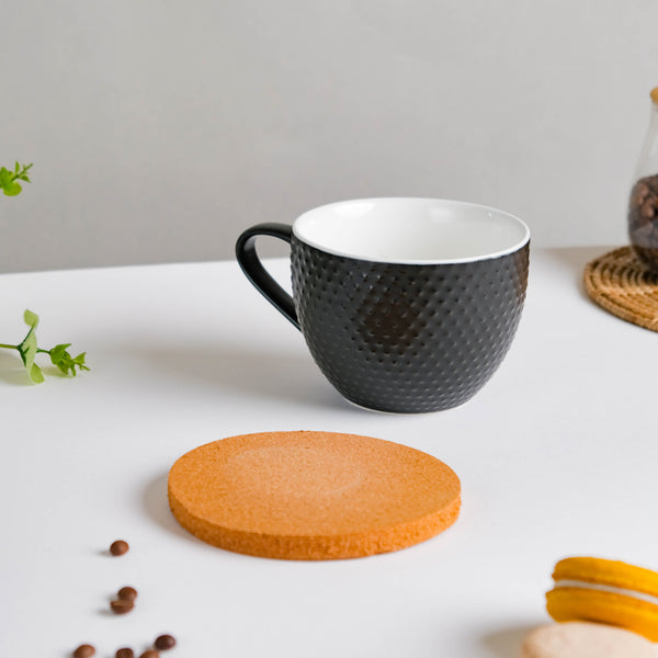 Dotty Modern Black Ceramic Cup With Coaster- Mug for coffee, tea mug, cappuccino mug | Cups and Mugs for Coffee Table & Home Decor