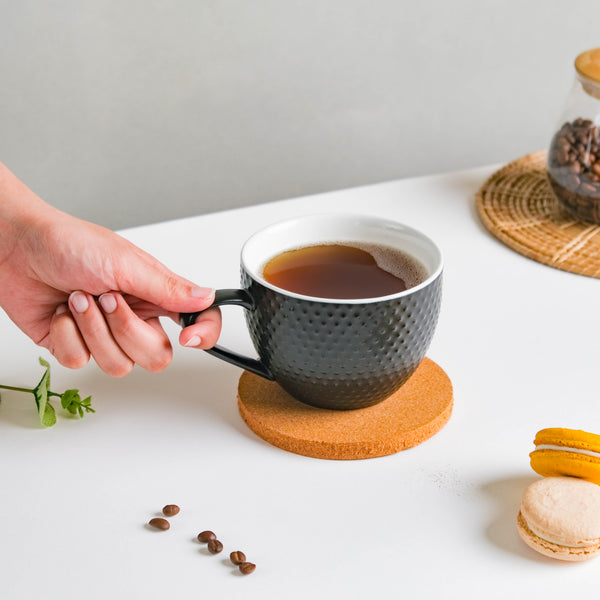 Dotty Modern Black Ceramic Cup With Coaster- Mug for coffee, tea mug, cappuccino mug | Cups and Mugs for Coffee Table & Home Decor