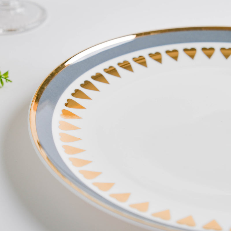 Ring Of Hearts Grey Gold Dinner Plate 11 inch - Serving plate, rice plate, ceramic dinner plates| Plates for dining table & home decor