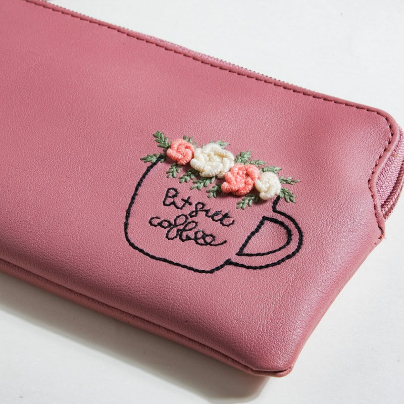 Floral Coffee Cup Pouch Bag Pink