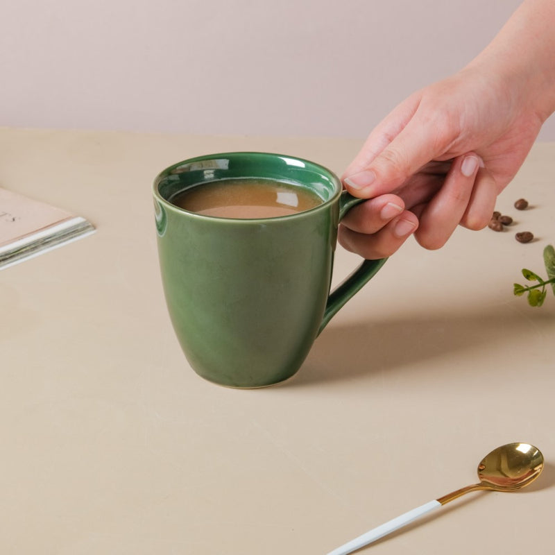 Forest Green Gloss Stoneware Coffee Mug 300 ml- Mug for coffee, tea mug, cappuccino mug | Cups and Mugs for Coffee Table & Home Decor