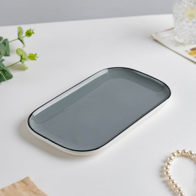 Cara Grey Ceramic Platter 9.5 Inch - Ceramic platter, serving platter, fruit platter | Plates for dining table & home decor