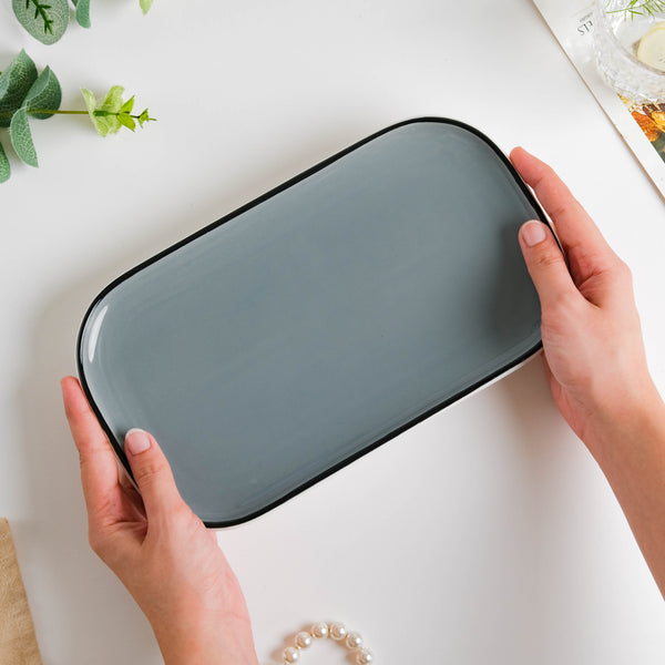 Cara Grey Ceramic Platter 9.5 Inch - Ceramic platter, serving platter, fruit platter | Plates for dining table & home decor