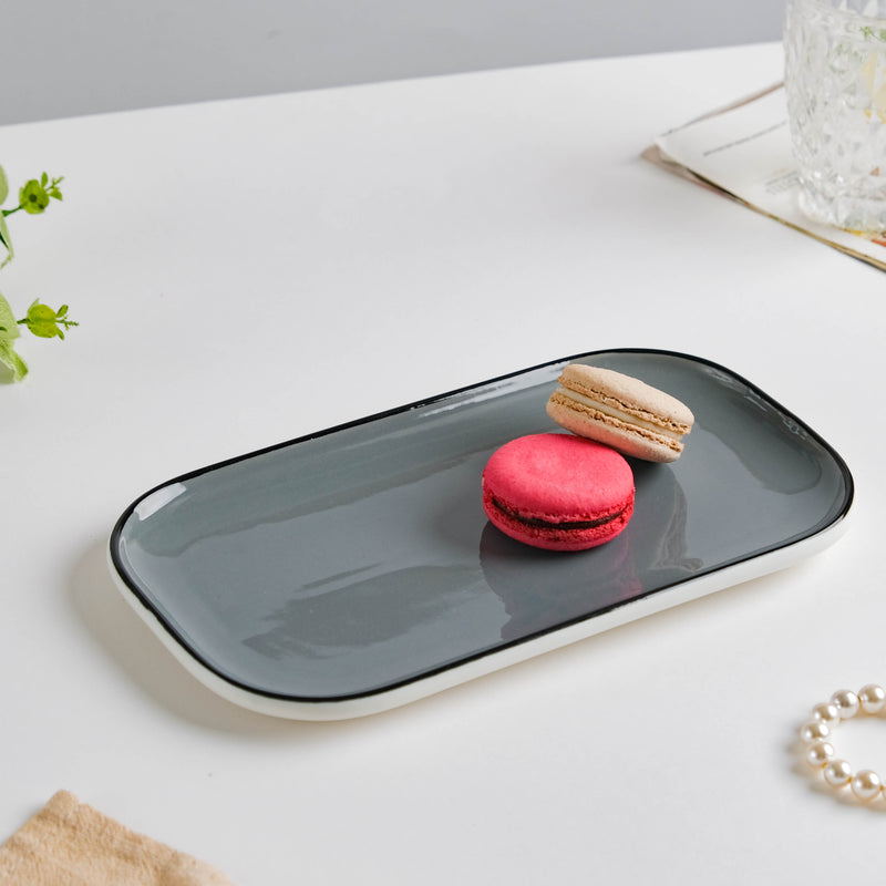 Cara Grey Ceramic Platter 9.5 Inch - Ceramic platter, serving platter, fruit platter | Plates for dining table & home decor