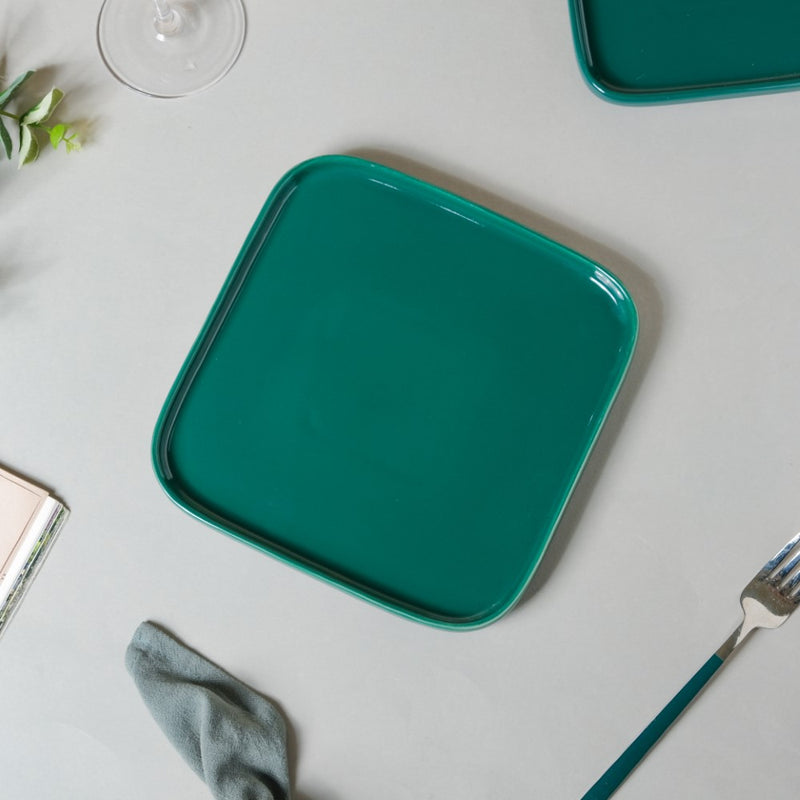 Verdant Square Ceramic Snack Plate Green 7.5 Inch - Serving plate, snack plate, dessert plate | Plates for dining & home decor