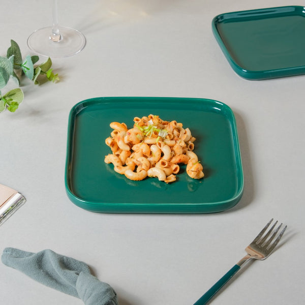 Verdant Square Ceramic Snack Plate Green 7.5 Inch - Serving plate, snack plate, dessert plate | Plates for dining & home decor