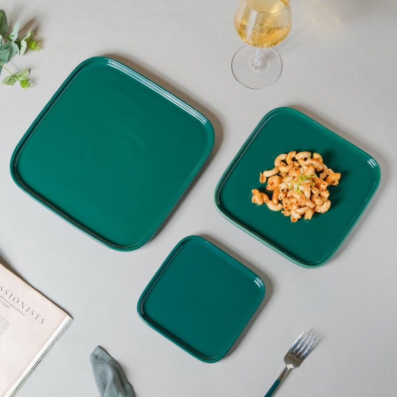 Verdant Square Ceramic Snack Plate Green 7.5 Inch - Serving plate, snack plate, dessert plate | Plates for dining & home decor