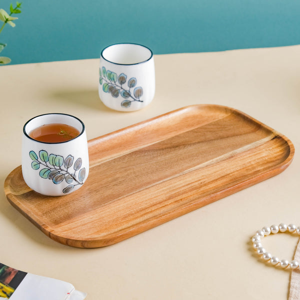 Aspen Leaves Tea Set With Wooden Tray Online - Premium Tea Set | Nestasia