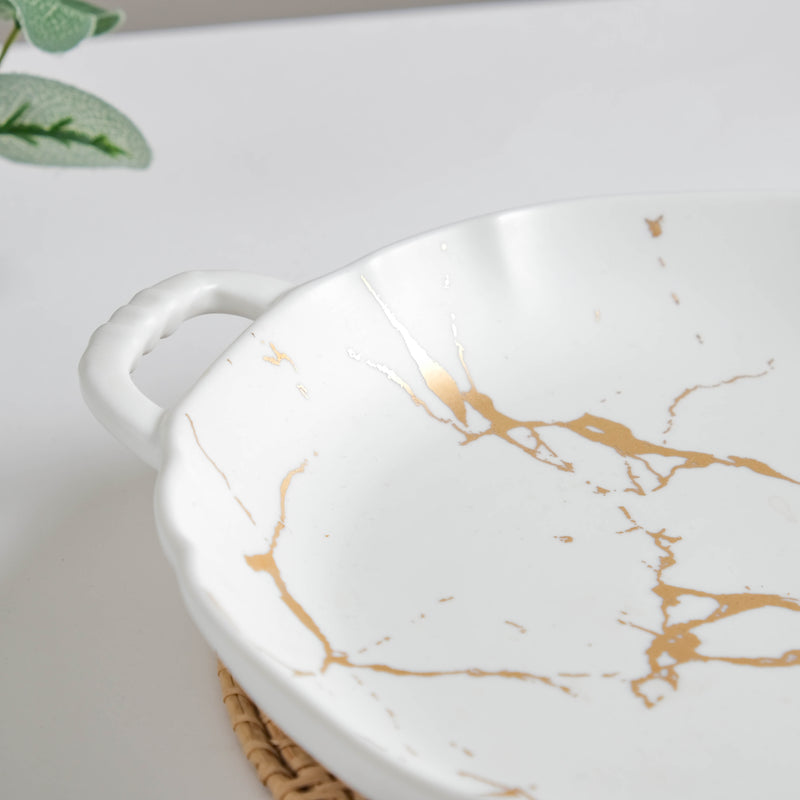 Marble Plate With Handles 8.5 Inch - Ceramic platter, serving platter, fruit platter | Plates for dining table & home decor