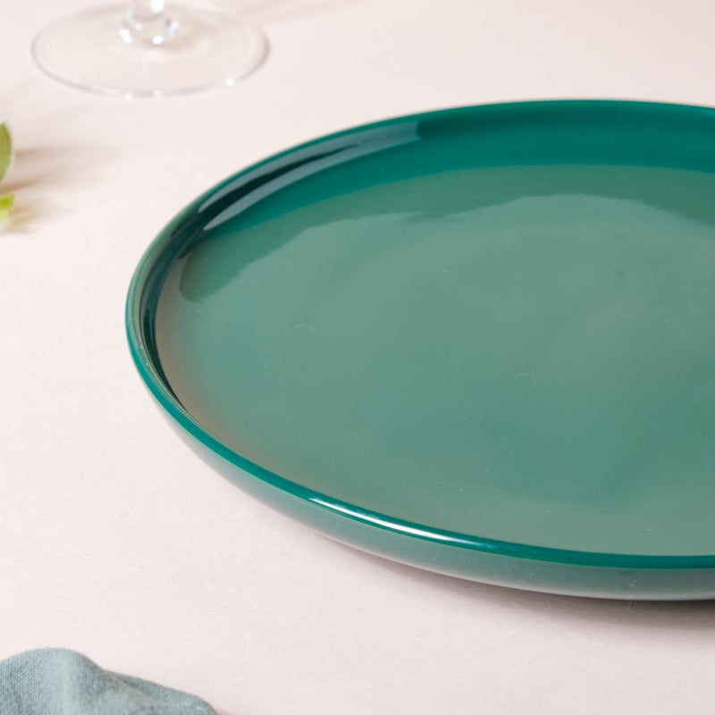 Verdant Round Ceramic Dinner Plate Green 9.5 Inch - Serving plate, snack plate, ceramic dinner plates| Plates for dining table & home decor