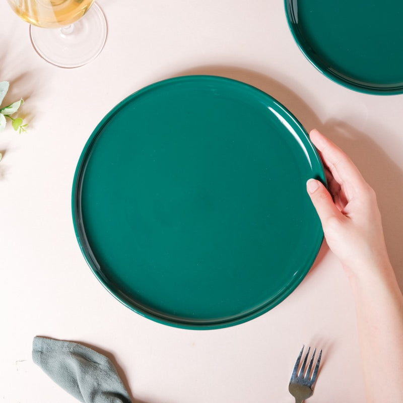 Verdant Round Ceramic Dinner Plate Green 9.5 Inch - Serving plate, snack plate, ceramic dinner plates| Plates for dining table & home decor
