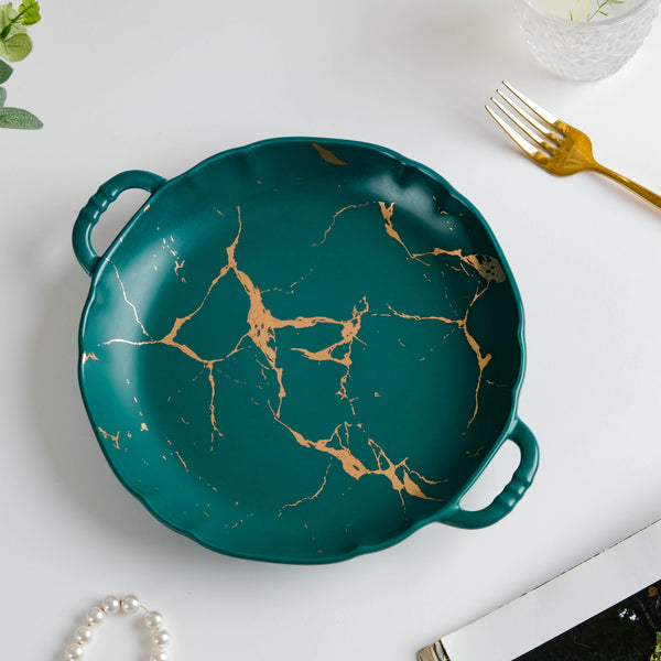 Marble Plate With Handles 8.5 Inch Green