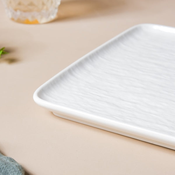 Frore Textured Square Ceramic Snack Plate White 8 Inch - Serving plate, snack plate, dessert plate | Plates for dining & home decor