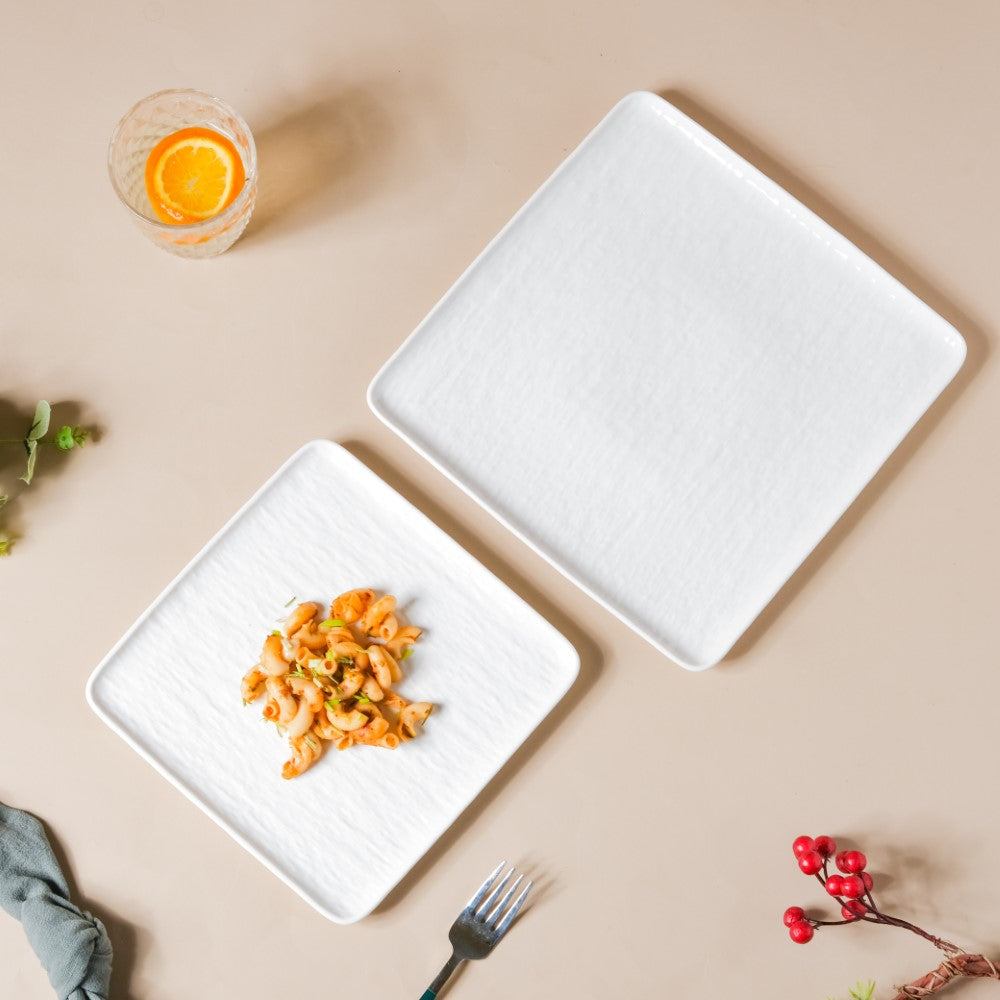 Frore Textured Square Ceramic Snack Plate White Inch Online