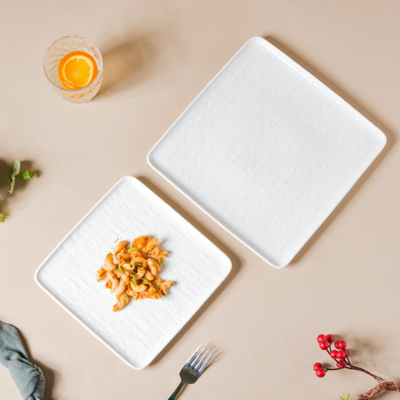 Frore Textured Square Ceramic Snack Plate White 8 Inch - Serving plate, snack plate, dessert plate | Plates for dining & home decor