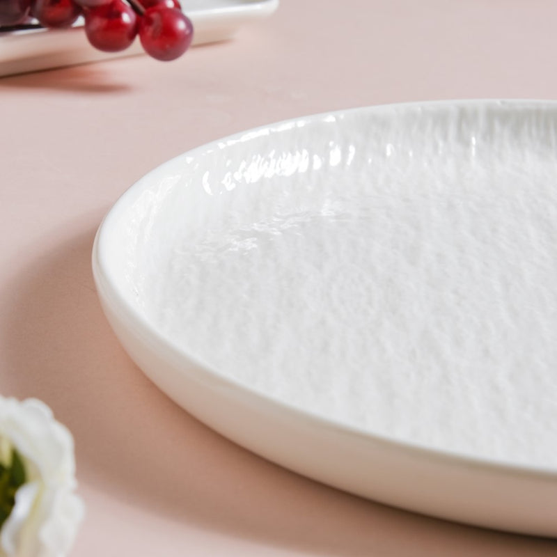 Frore Round Textured Dinner Plate White 9.5 Inch - Serving plate, lunch plate, ceramic dinner plates| Plates for dining table & home decor