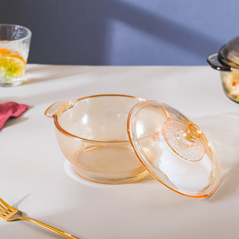 Glass Bowl With Lid - Serving bowl with lid, glass serving bowl, micro oven bowl, bowl with handle | Bowls for dining table & home decor