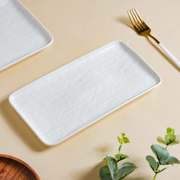 Frore Textured Rectangle Ceramic Platter White 9.5 Inch - Ceramic platter, serving platter, fruit platter | Plates for dining table & home decor