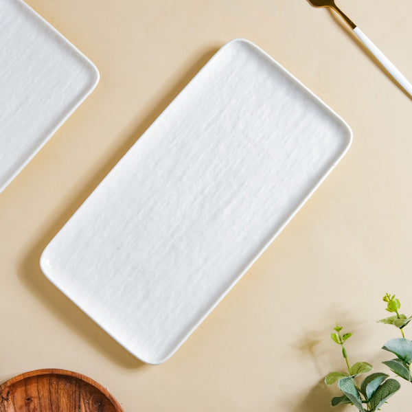 Frore Textured Rectangle Long Platter White Large 11.5 Inch - Ceramic platter, serving platter, fruit platter | Plates for dining table & home decor