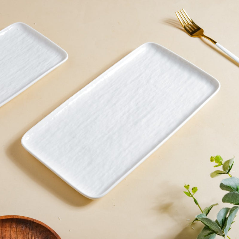 Frore Textured Rectangle Long Platter White Large 11.5 Inch - Ceramic platter, serving platter, fruit platter | Plates for dining table & home decor