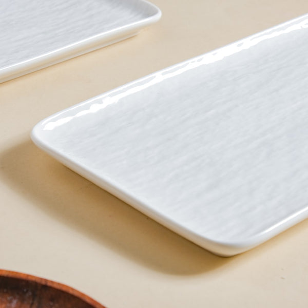 Frore Textured Rectangle Long Platter White Large 11.5 Inch - Ceramic platter, serving platter, fruit platter | Plates for dining table & home decor