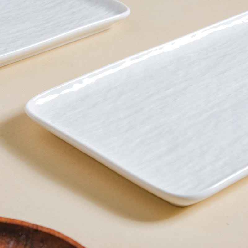 Frore Textured Rectangle Long Platter White Large 11.5 Inch - Ceramic platter, serving platter, fruit platter | Plates for dining table & home decor