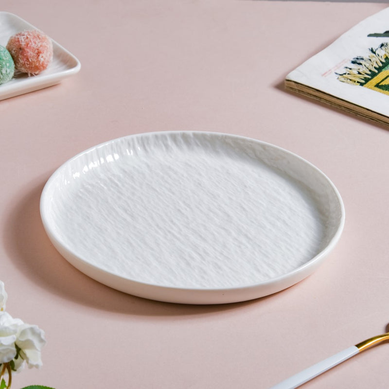 Frore Textured Round Ceramic Snack Plate White 8 Inch - Serving plate, snack plate, dessert plate | Plates for dining & home decor