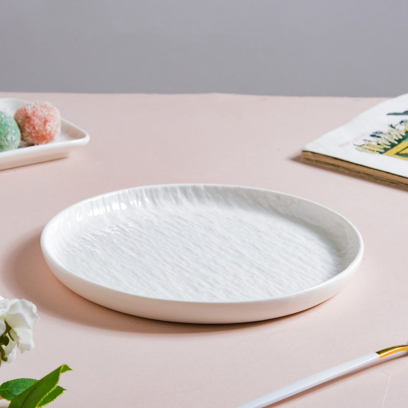 Frore Textured Round Ceramic Snack Plate White 8 Inch - Serving plate, snack plate, dessert plate | Plates for dining & home decor