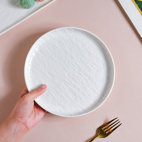 Frore Textured Round Ceramic Snack Plate White 8 Inch - Serving plate, snack plate, dessert plate | Plates for dining & home decor