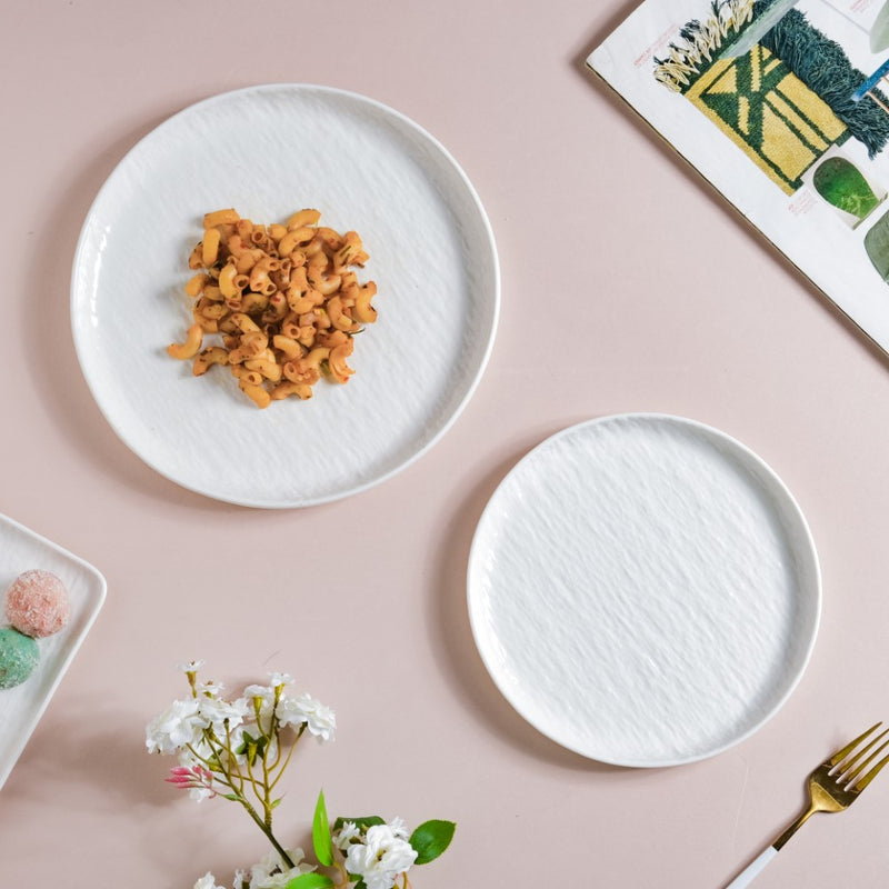 Frore Round Textured Dinner Plate White 9.5 Inch - Serving plate, lunch plate, ceramic dinner plates| Plates for dining table & home decor
