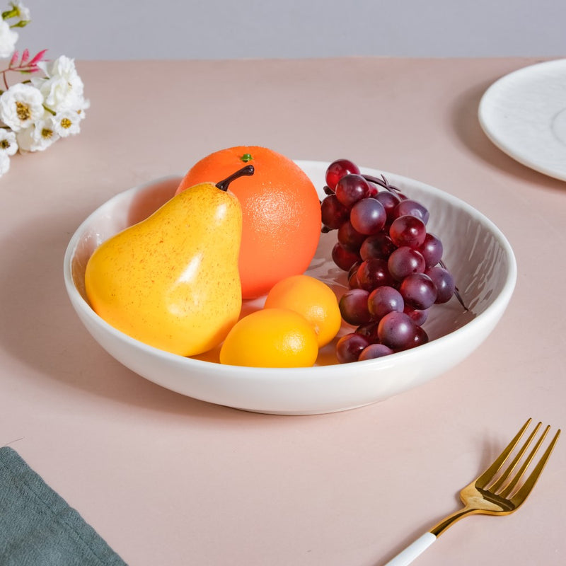 Frore Textured Ceramic Deep Dish White 8.5 Inch - Serving plate, pasta plate, lunch plate, deep plate | Plates for dining table & home decor